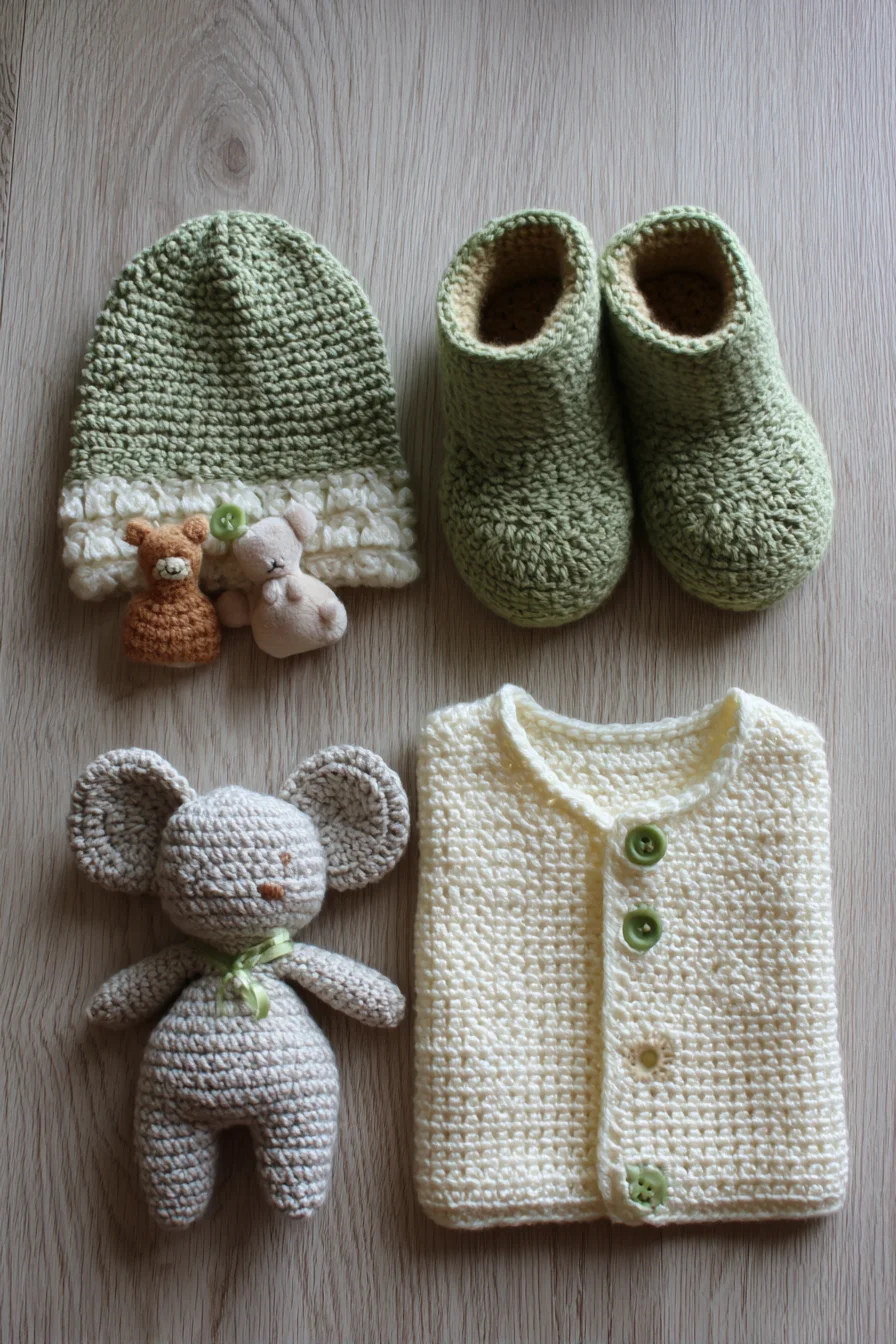Amigurumi Mouse & Baby Set — Crochet Hat, Booties and Cardigan Pattern