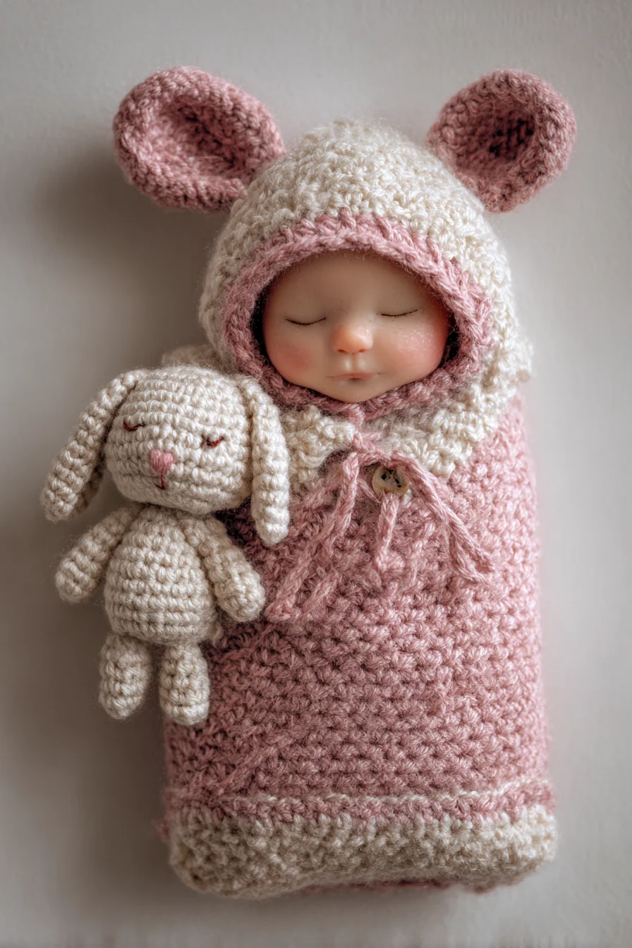Amigurumi Newborn Cocoon Crochet Pattern — Baby Wrap with Bunny Toy