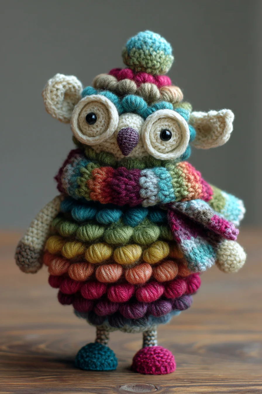 Amigurumi Puff Stitch Owl Crochet Pattern — Puff/Bobble Toy with Scarf