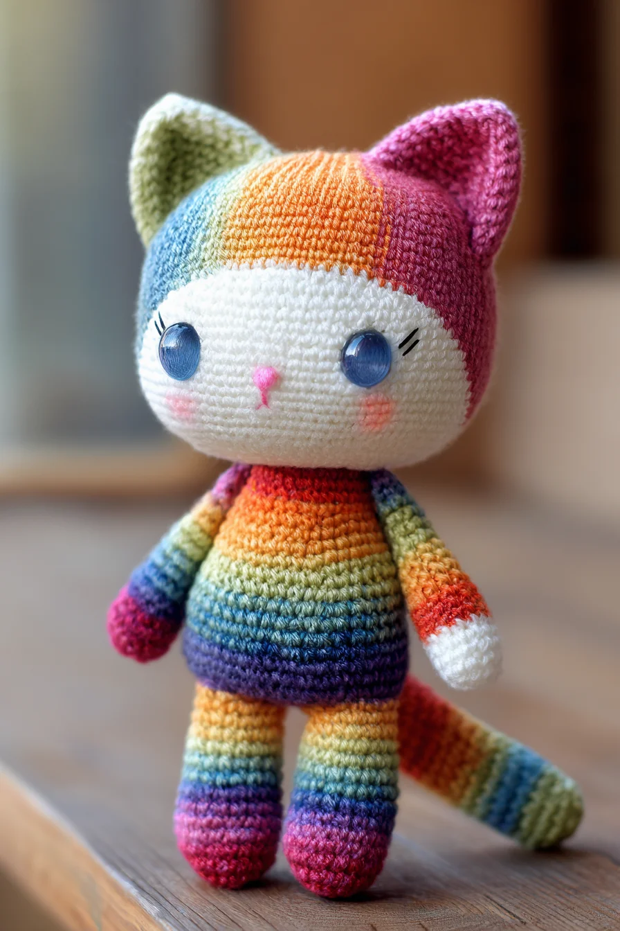 Amigurumi Rainbow Cat Crochet Pattern - Striped Cat Toy