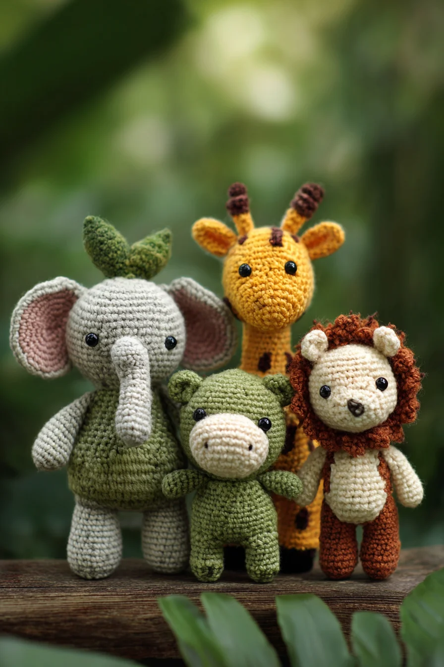 Amigurumi Safari Crochet Set: Elephant, Giraffe, Hippo & Lion