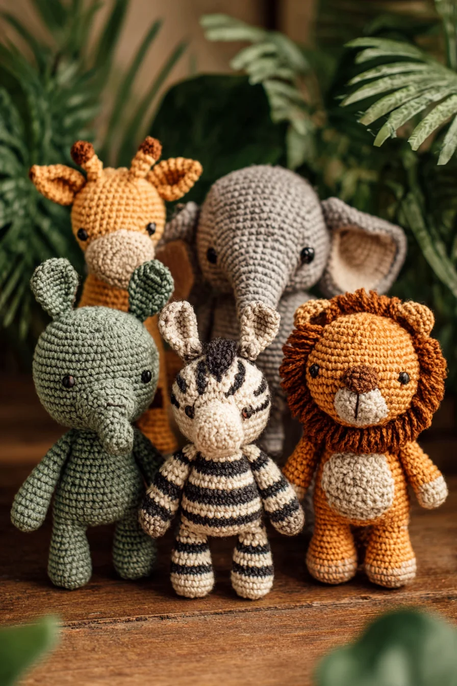 Amigurumi Safari Crochet Set: Elephant, Giraffe, Lion & Zebra