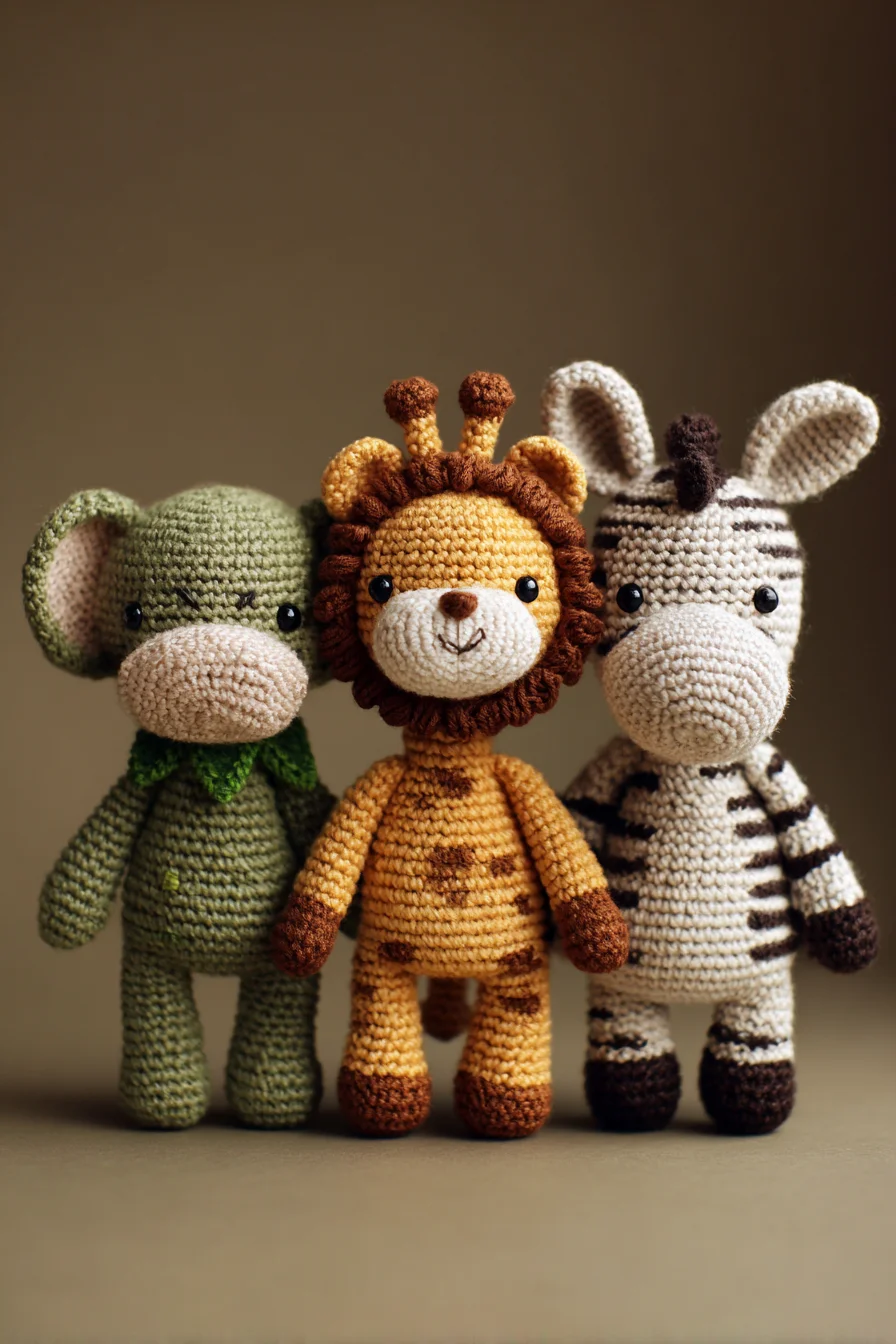 Amigurumi Safari Friends Crochet Pattern — Lion, Elephant & Zebra