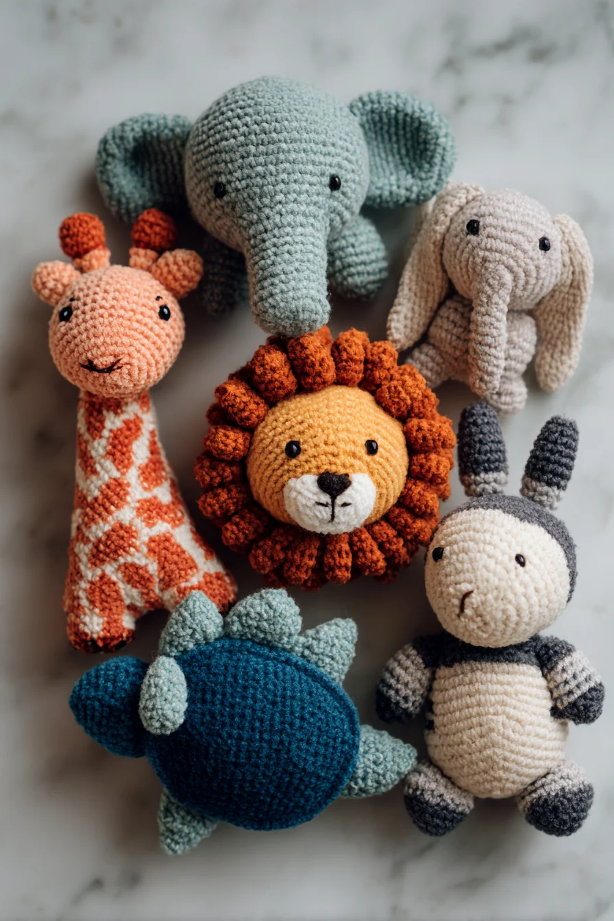 Amigurumi Safari Plush Crochet Patterns — Lion, Elephant, Giraffe, Dino