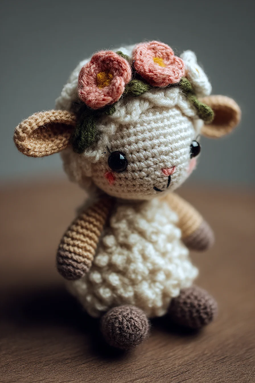 Amigurumi Sheep Crochet Pattern — Lamb with Bobble Fleece & Flower Crown