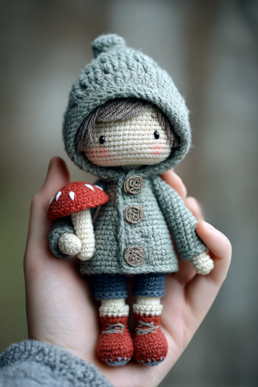 Amigurumi Woodland Child Doll Crochet Pattern — Tiny Hooded Doll with Mushroom