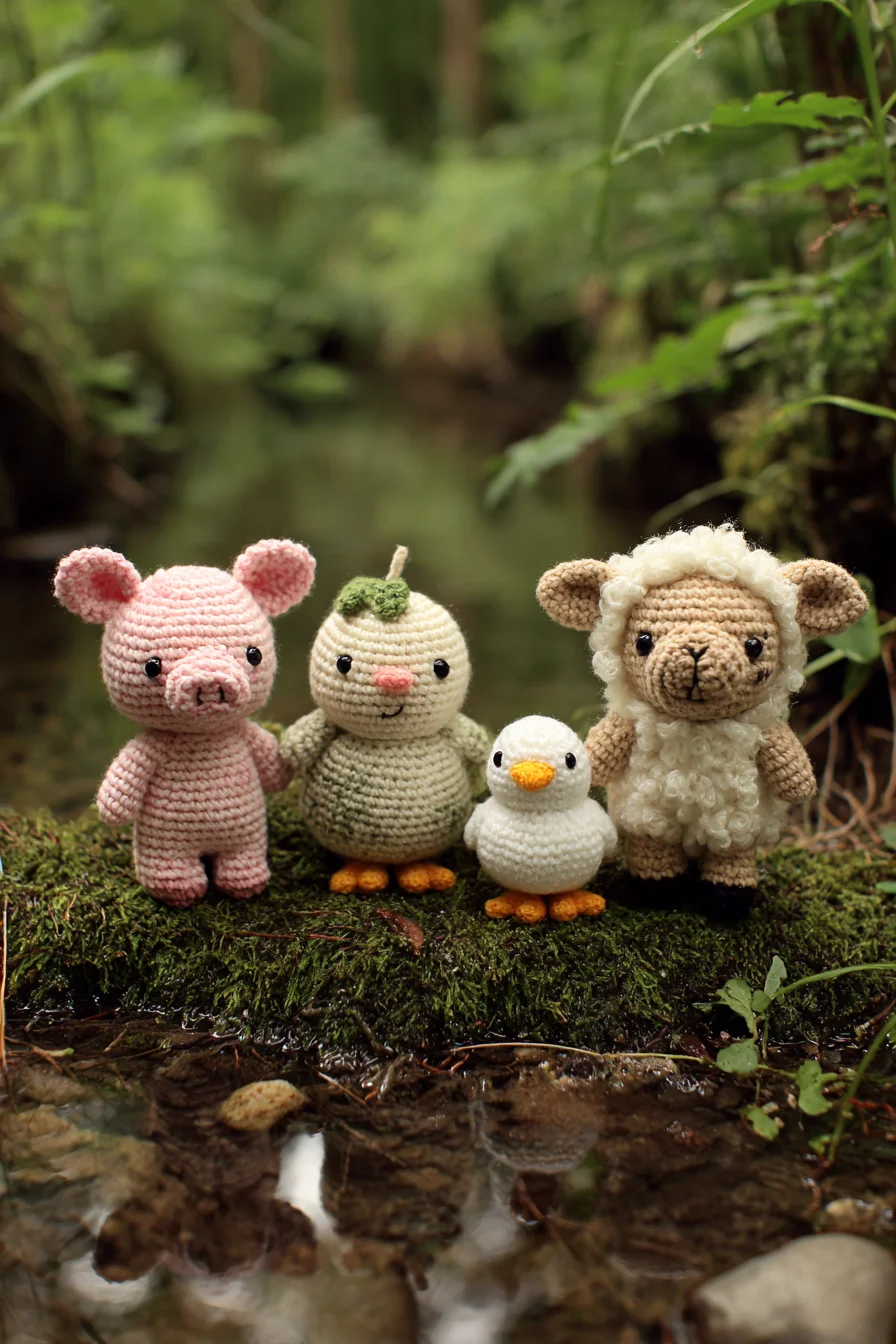 Amigurumi Woodland Friends Crochet Set — Pig, Chick, Bird & Sheep