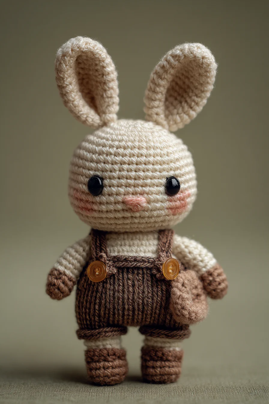 Cream Bunny Amigurumi Crochet Pattern — Cute Crochet Bunny with Overalls