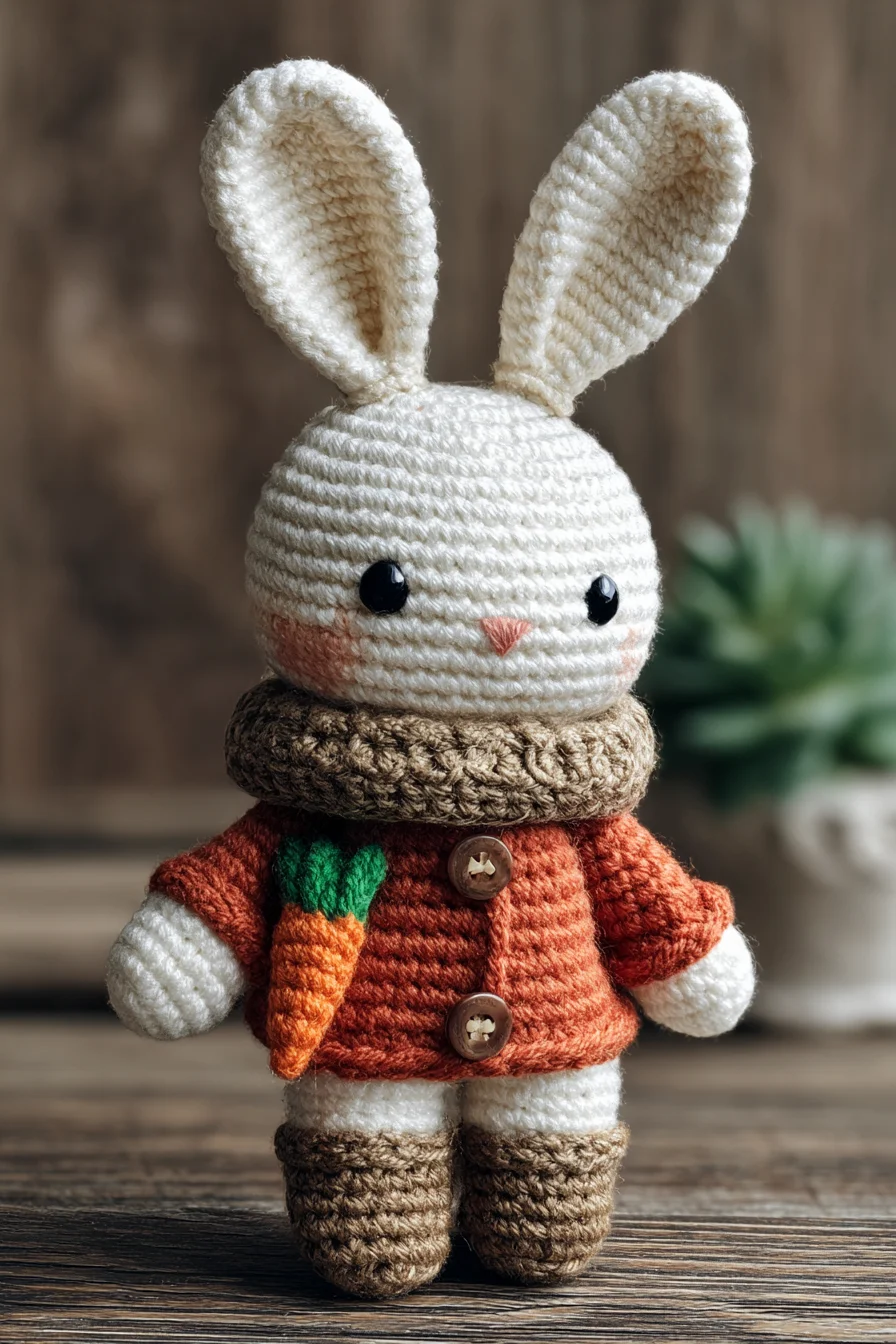Crochet Amigurumi Bunny with Coat & Carrot — Easy/Intermediate Pattern