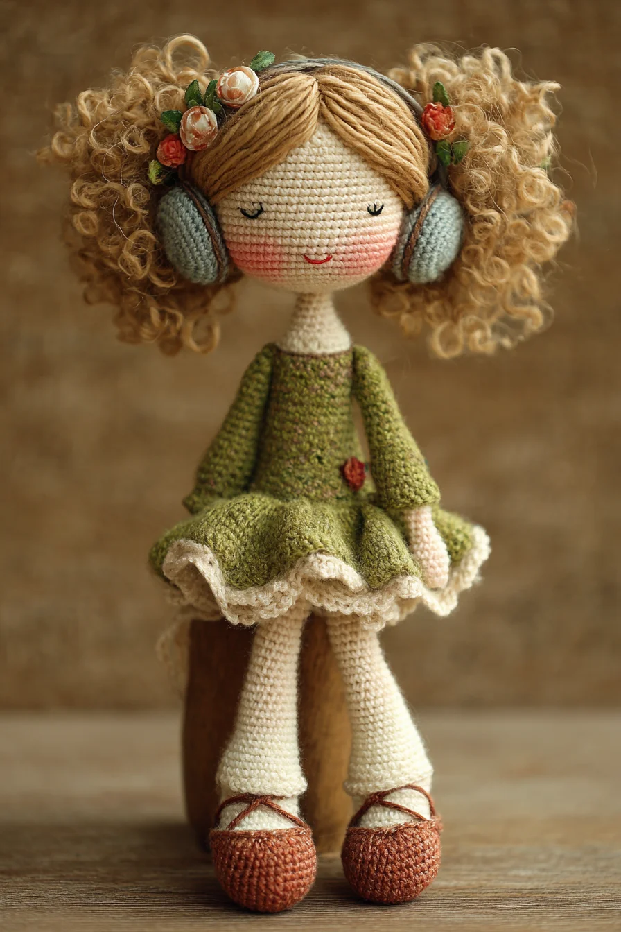Crochet Amigurumi Curly-Haired Doll Pattern — Dress & Headphones