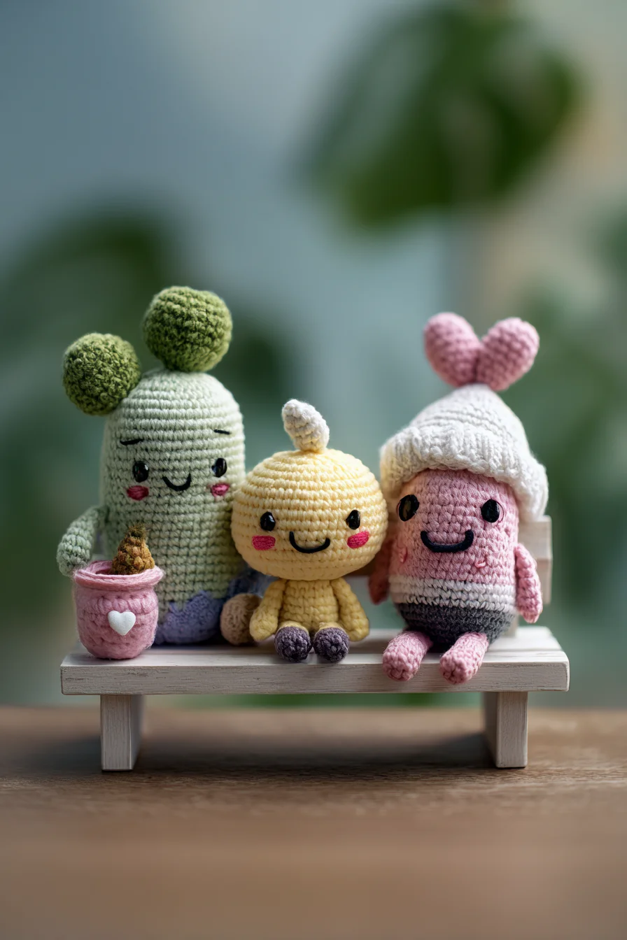 Cute Amigurumi Trio Crochet Pattern — Small Plant & Doll Plushies