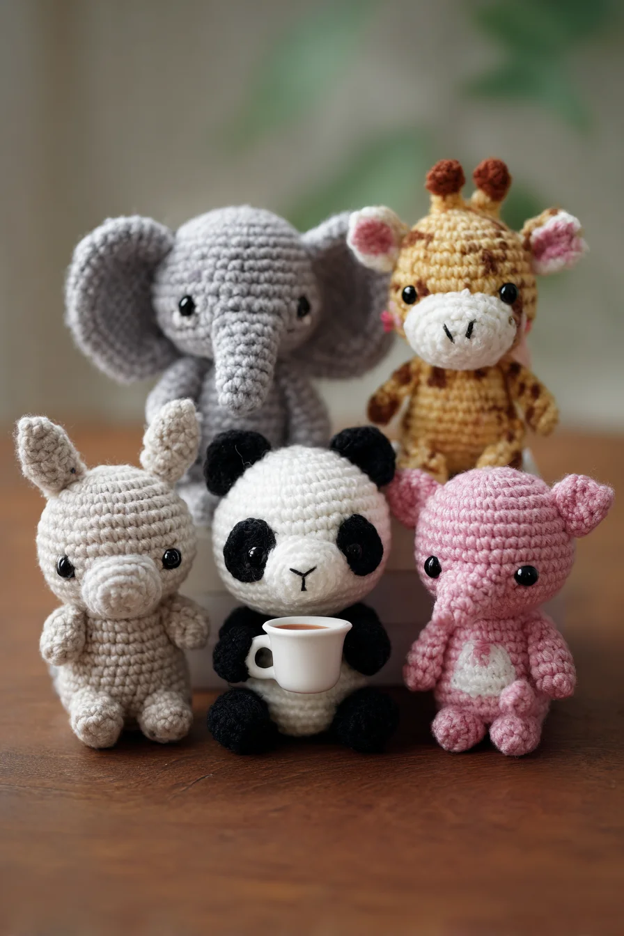 Cute Animal Amigurumi Set — Crochet Pattern for Tiny Elephant, Panda & Friends