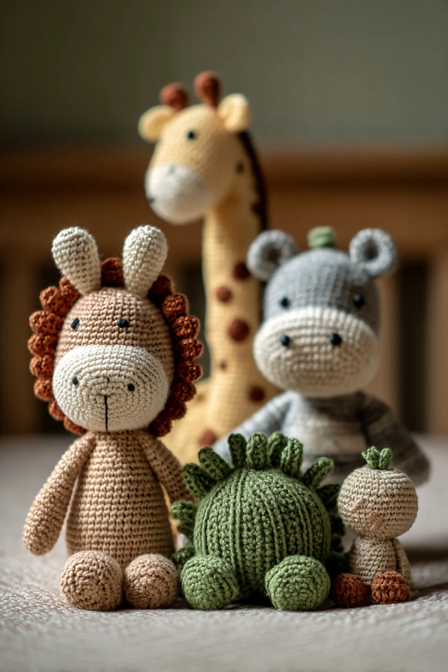 Cute Safari Amigurumi Set — Crochet Lion, Giraffe, Hippo & Dino Pattern