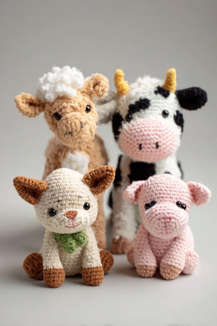 Farm Animal Amigurumi Set — Crochet Cow, Pig, Cat & Lamb Pattern