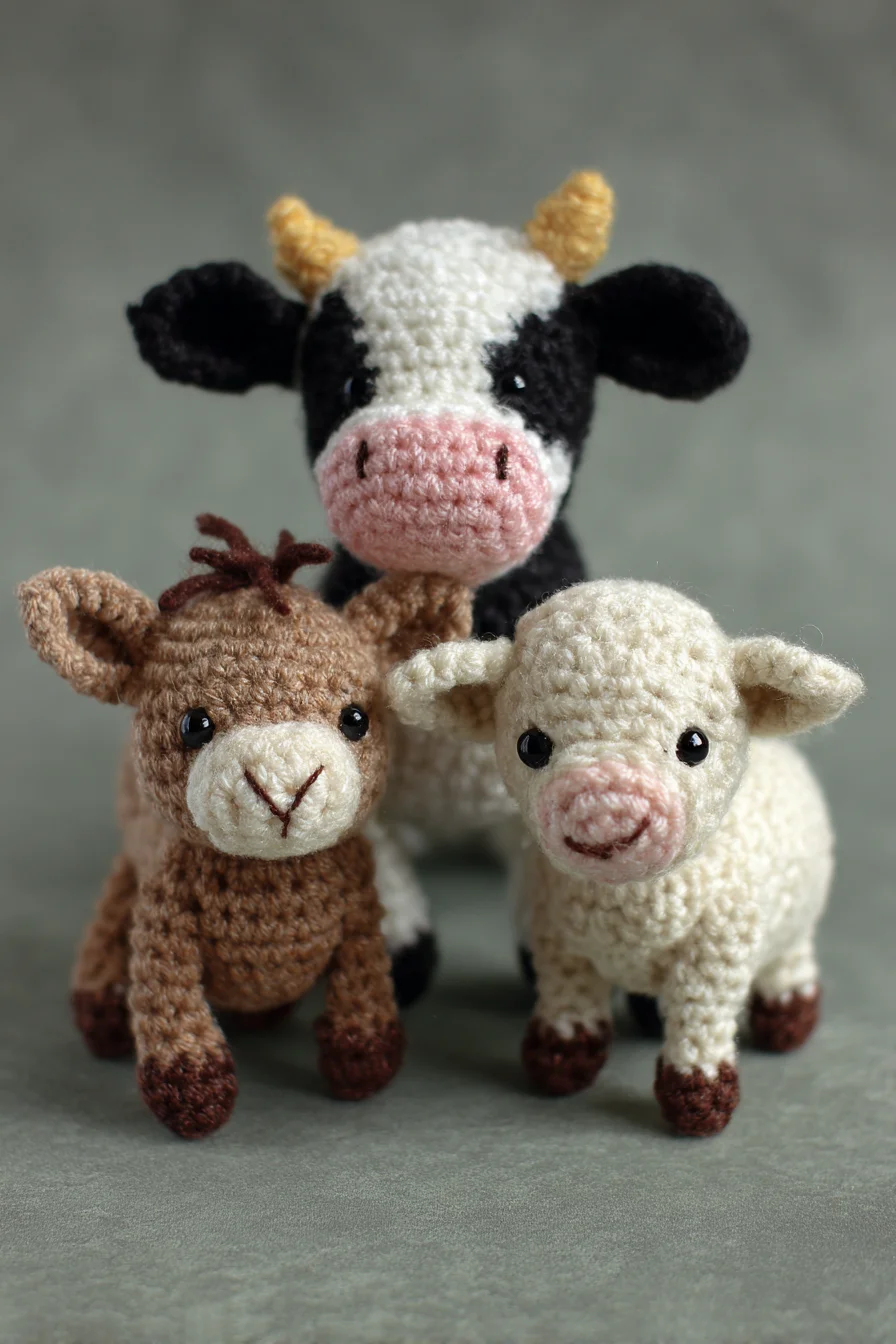 Farm Animal Amigurumi Trio — Crochet Cow, Lamb & Calf Pattern