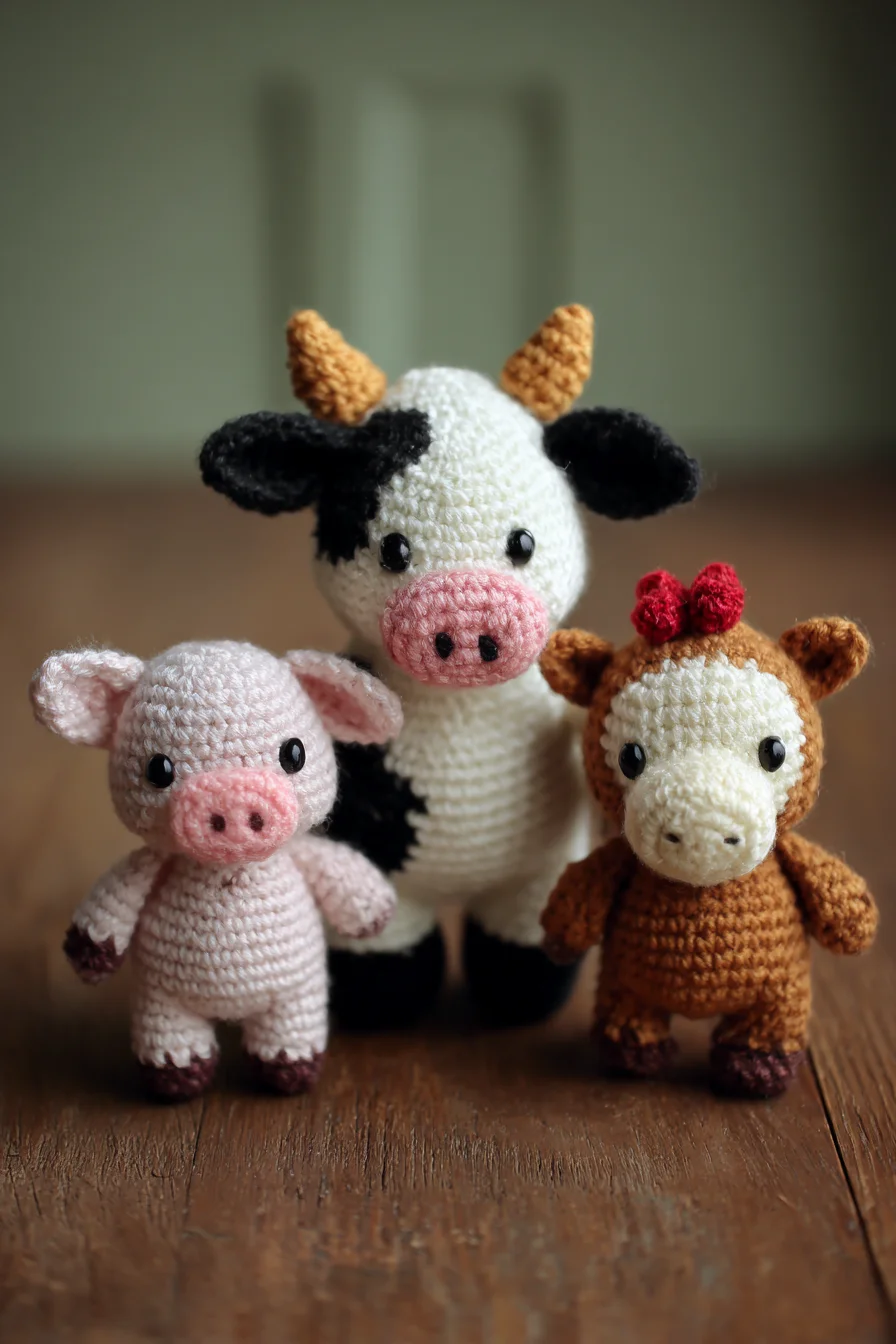 Farm Animal Amigurumi Trio Crochet Pattern — Cow, Pig & Foal