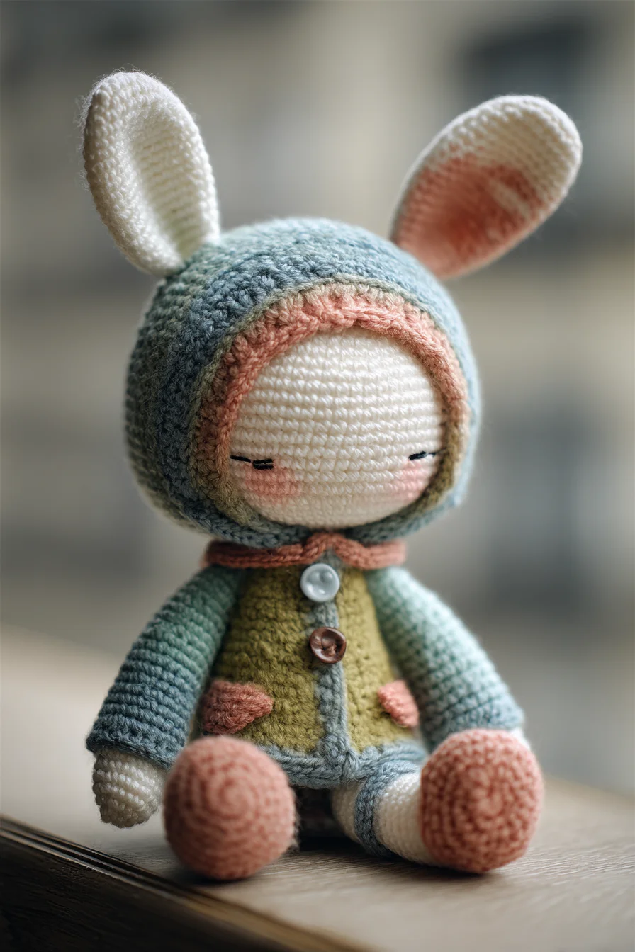 Hooded Bunny Amigurumi Crochet Doll — Cute Hood & Buttoned Jacket