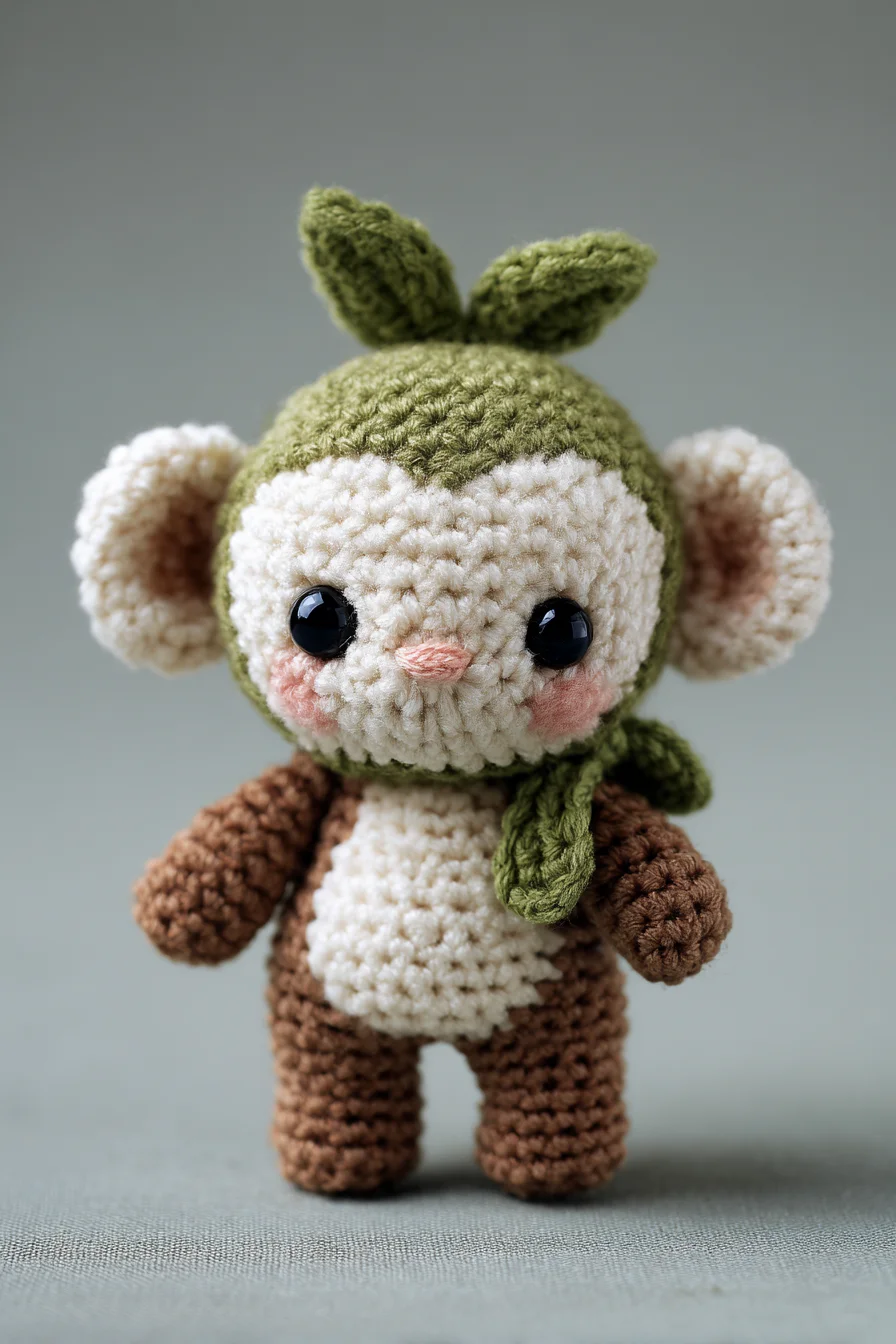 Leaf‑Hat Amigurumi Monkey — Crochet Pattern (Easy–Intermediate)