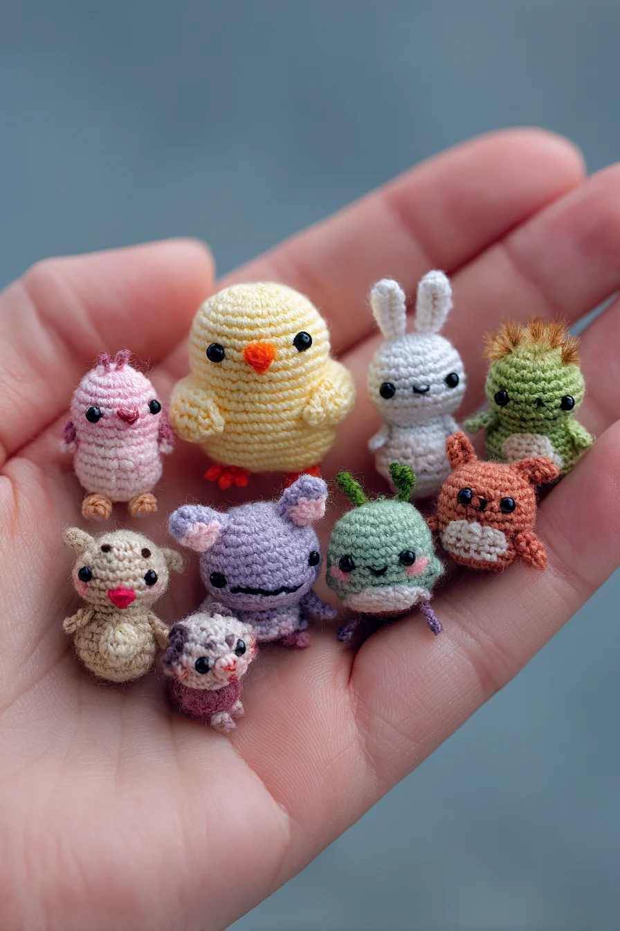 Micro Amigurumi Crochet Minis — Tiny Chick, Bunny & Woodland Characters