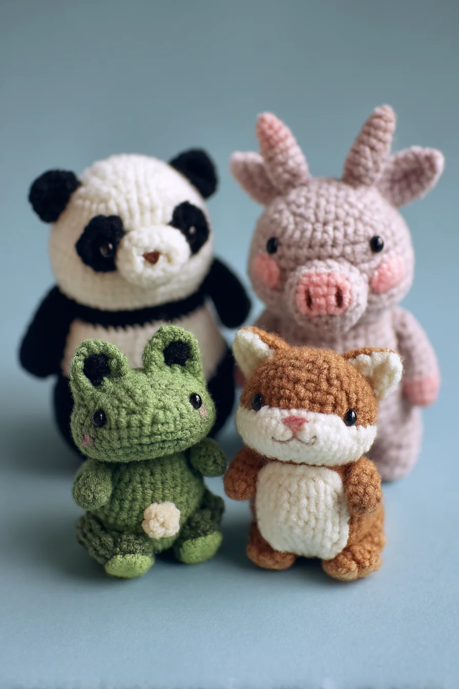 Mini Amigurumi Animals Crochet Set — Panda, Pig, Frog & Fox Pattern