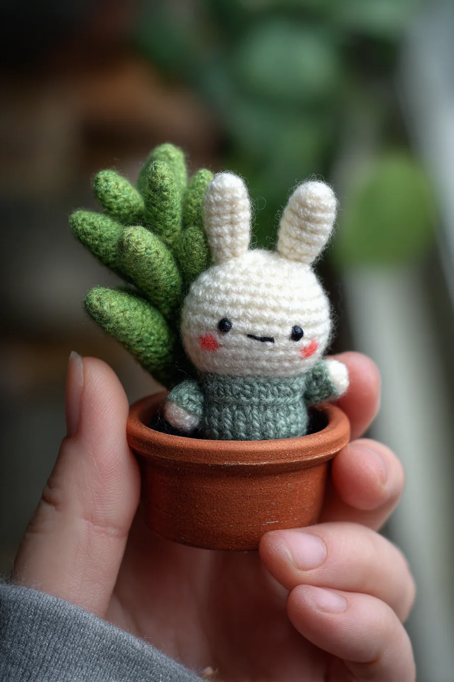 Mini Amigurumi Bunny in Pot — Tiny Crochet Plant Pal Pattern
