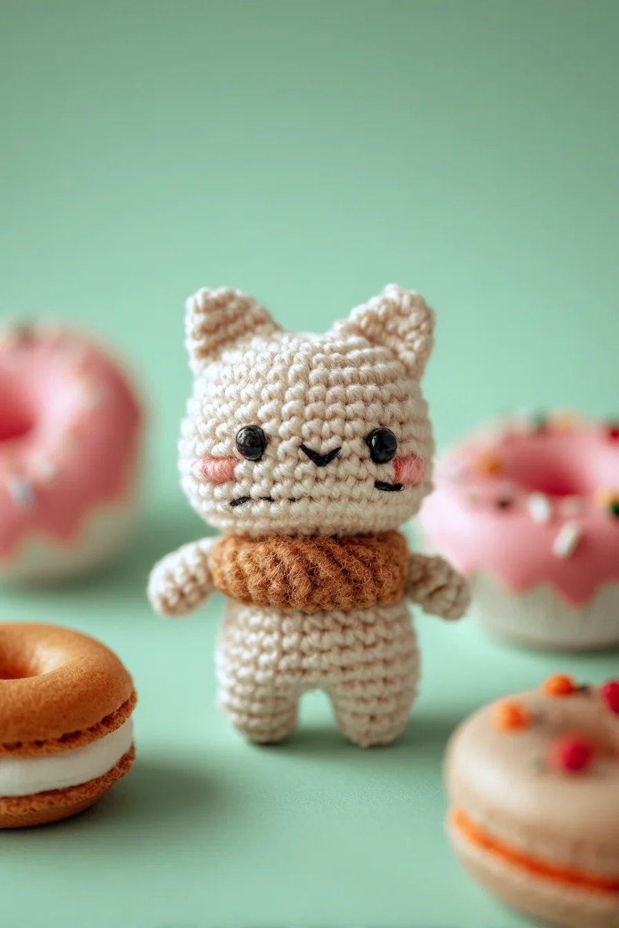 Mini Amigurumi Crochet Cat with Donut Scarf — Cute Kitty Pattern