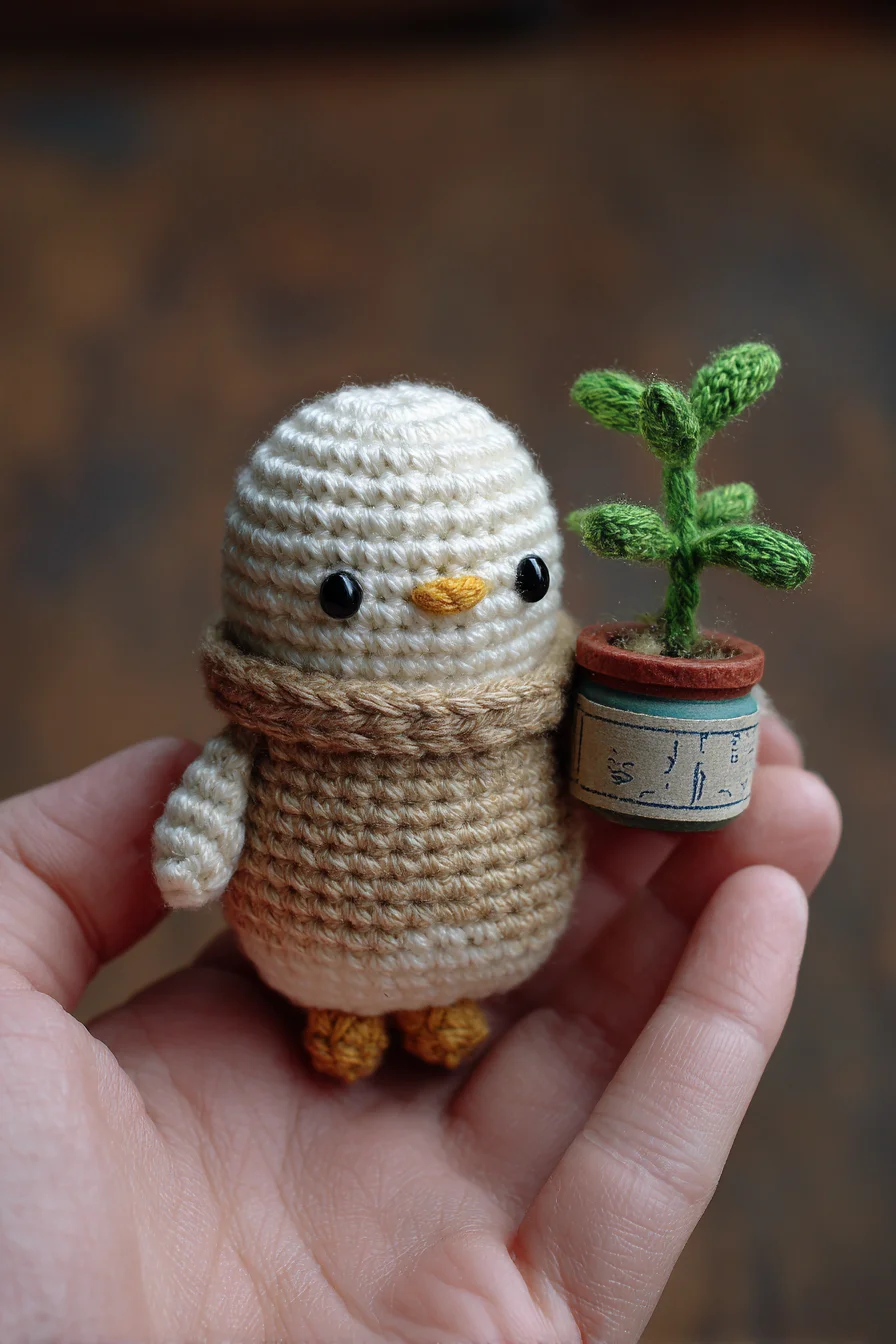 Mini Chick Amigurumi Crochet — Tiny Bird with Potted Plant