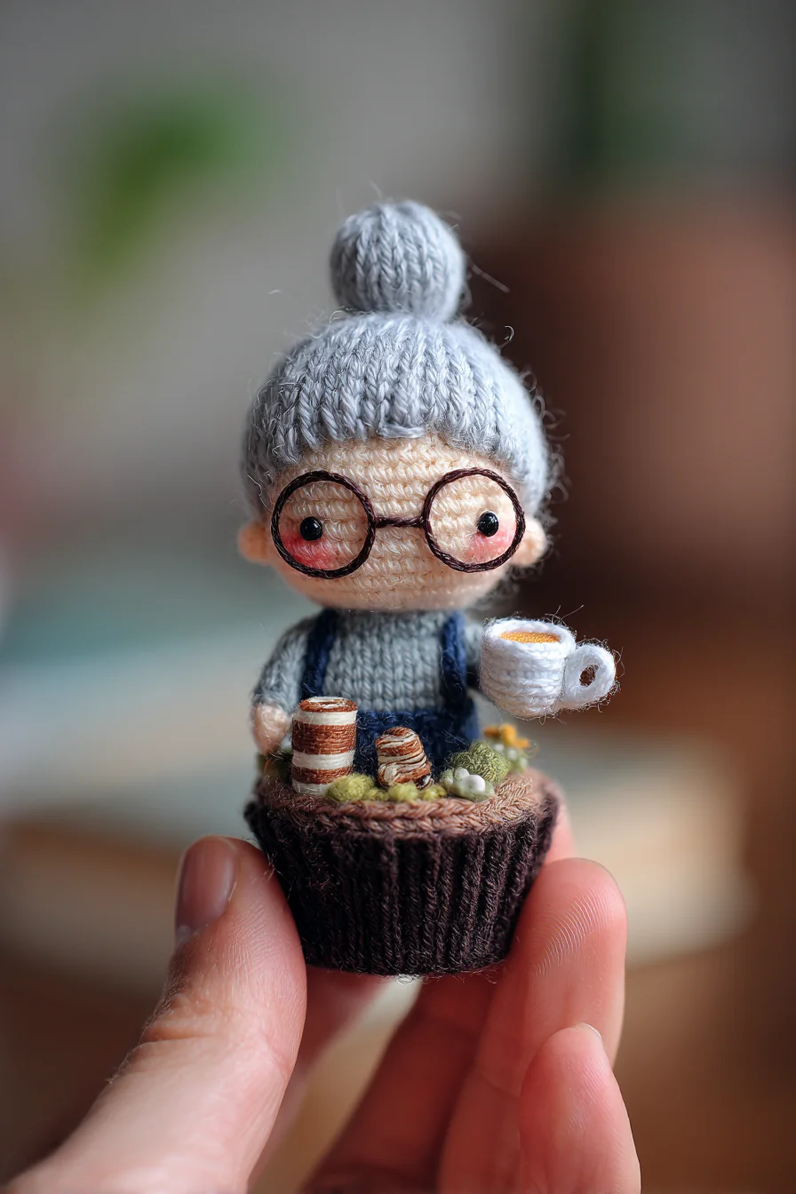 Mini Granny Amigurumi Crochet Doll — Tiny Cup & Glasses Crochet Pattern