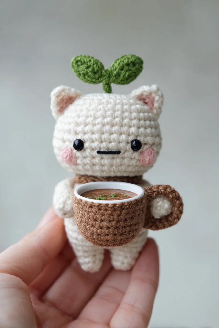 Mini Sprout Cat Amigurumi — Crochet Pattern for Tiny Plush with Cup