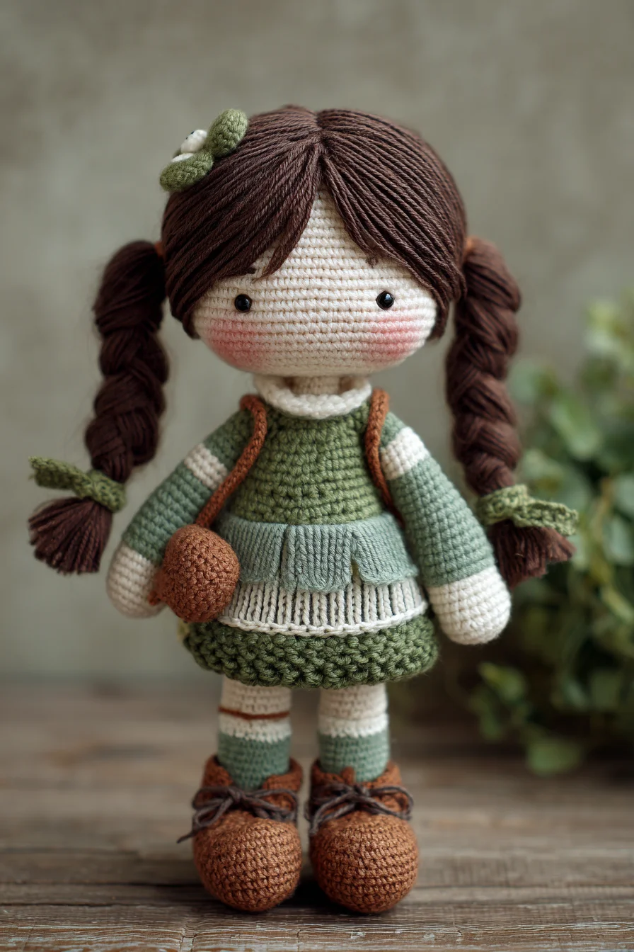 Pigtail Girl Amigurumi Crochet Doll — DK Yarn, Small-Scale Details