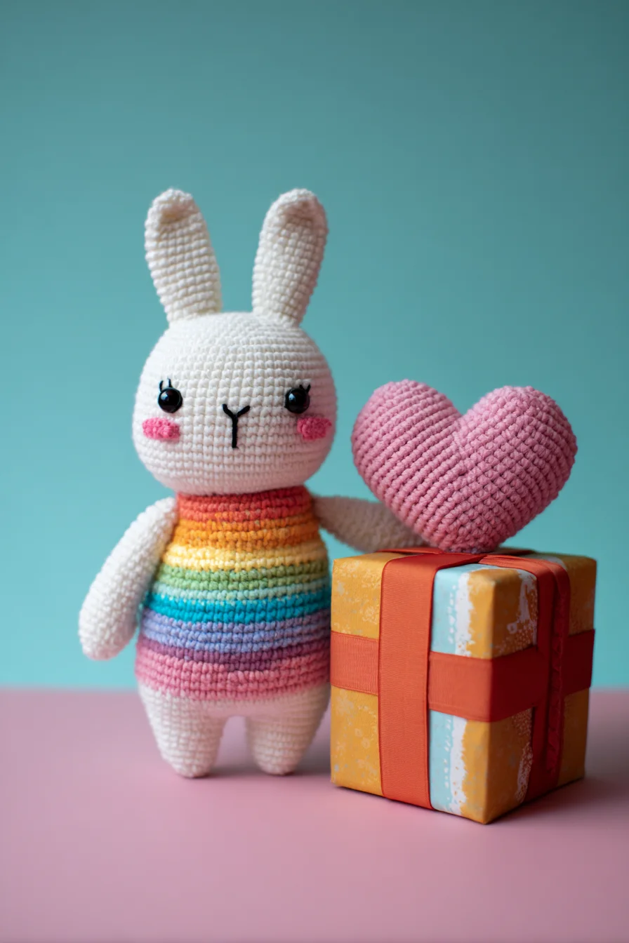 Rainbow Bunny Amigurumi Crochet Pattern — Cute Striped Bunny & Heart