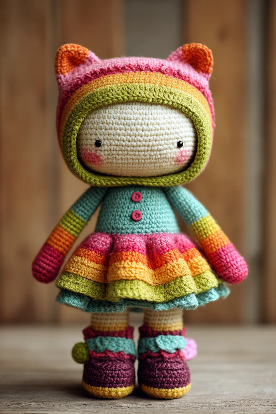 Rainbow Cat‑Hood Amigurumi Doll — Crochet Pattern for Hooded Doll
