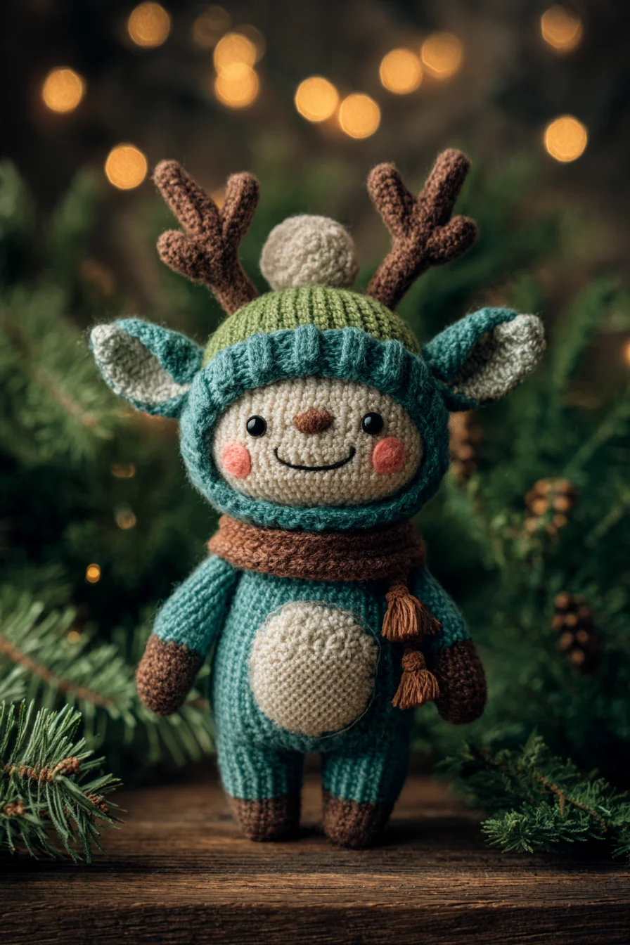 Reindeer Amigurumi Crochet Pattern — Ribbed Hat, Antlers & Cozy Scarf