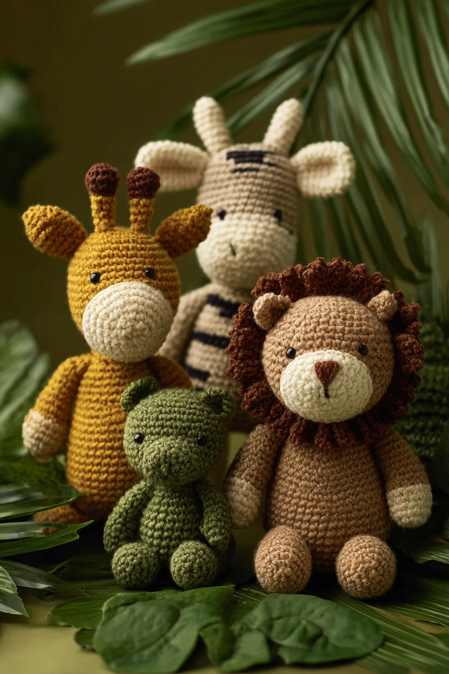 Safari Amigurumi Crochet Set — Giraffe, Lion & Hippo Patterns
