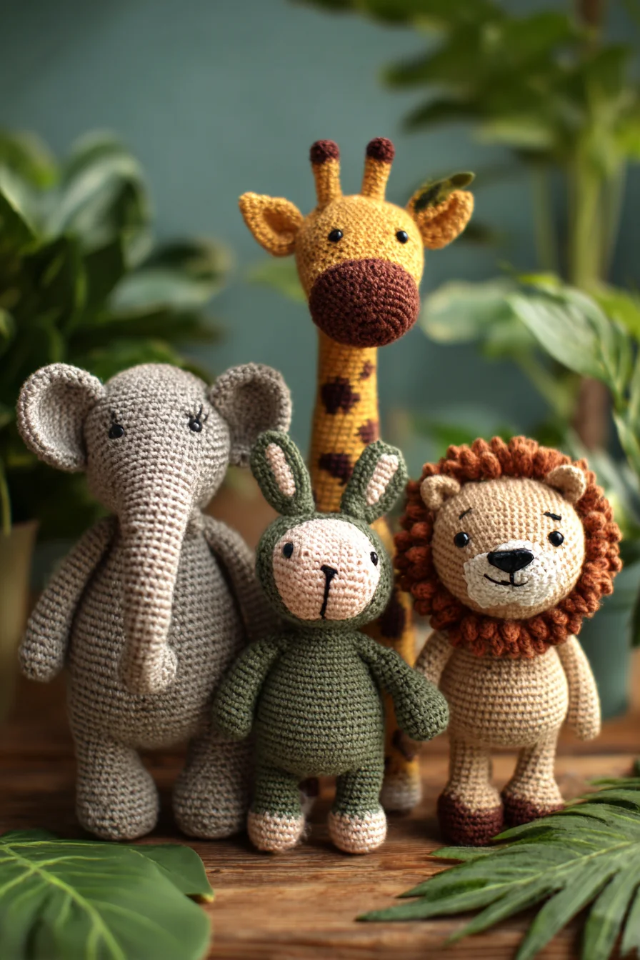 Safari Amigurumi Set — Crochet Pattern for Giraffe, Elephant, Lion & Bunny