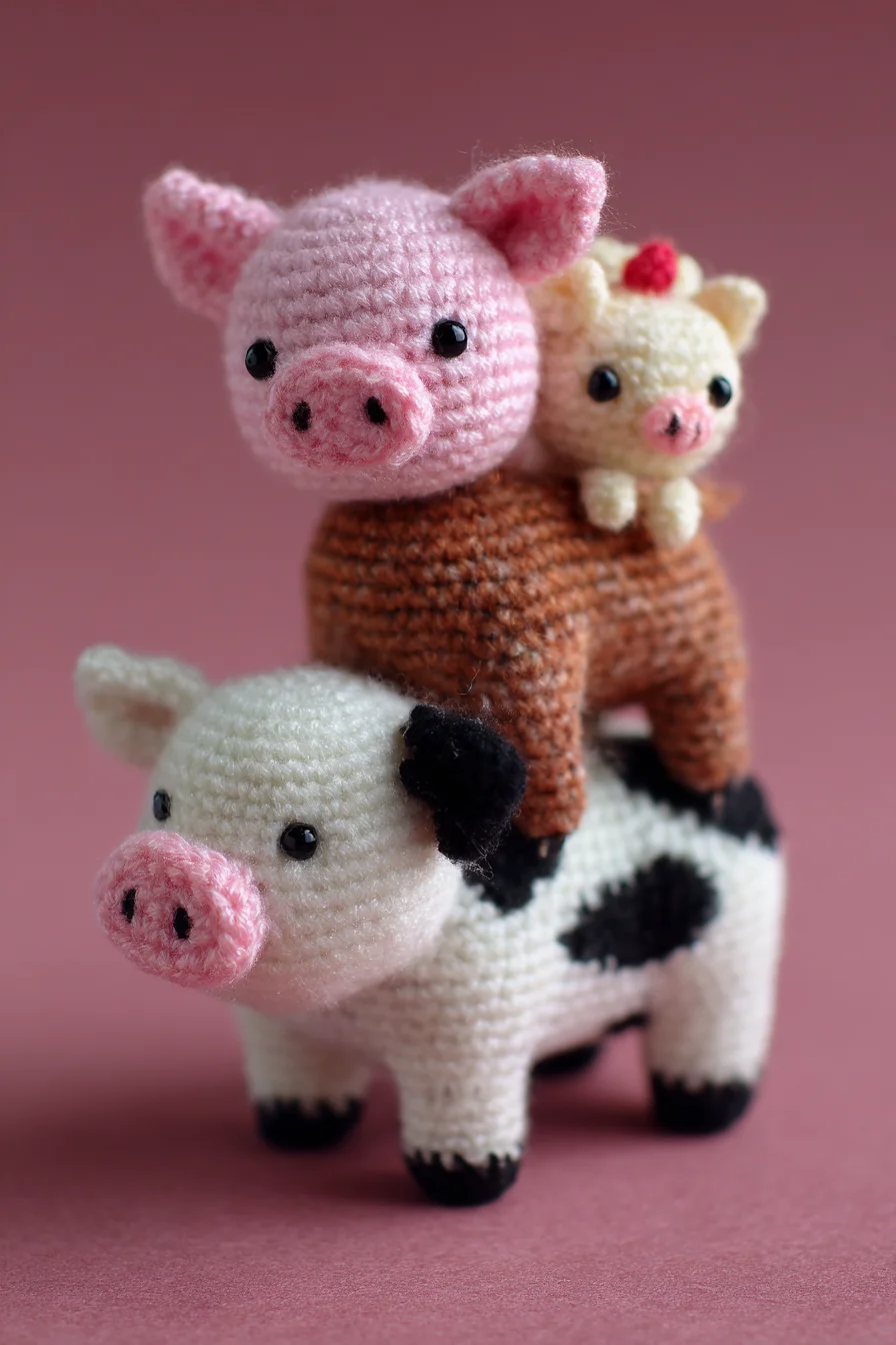 Stacked Farm Amigurumi: Crochet Cow and Pig Pile Pattern