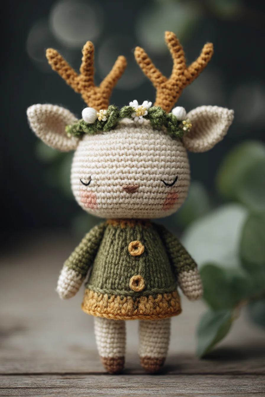 Sweet Deer Amigurumi Crochet Doll — Antlers, Dress & Floral Crown Pattern