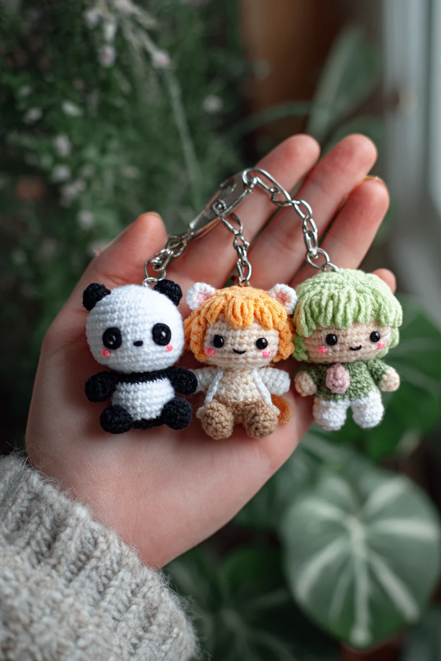 Tiny Amigurumi Keychain Trio — Crochet Panda, Fox & Doll Pattern