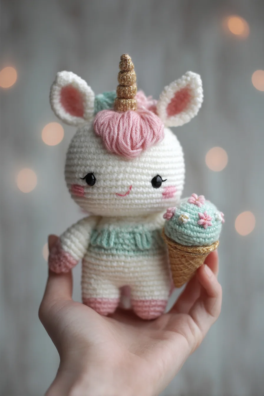 Unicorn Amigurumi Crochet Doll — Cute Pastel Unicorn with Ice Cream